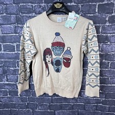 Disney Marvel Boy's Large 100 Years Holiday Knit Sweater Beige Christmas