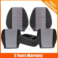 For 2007 2008-2014 Chevy Silverado Front Bottom Top Fabric Seat Cover Gray/Black