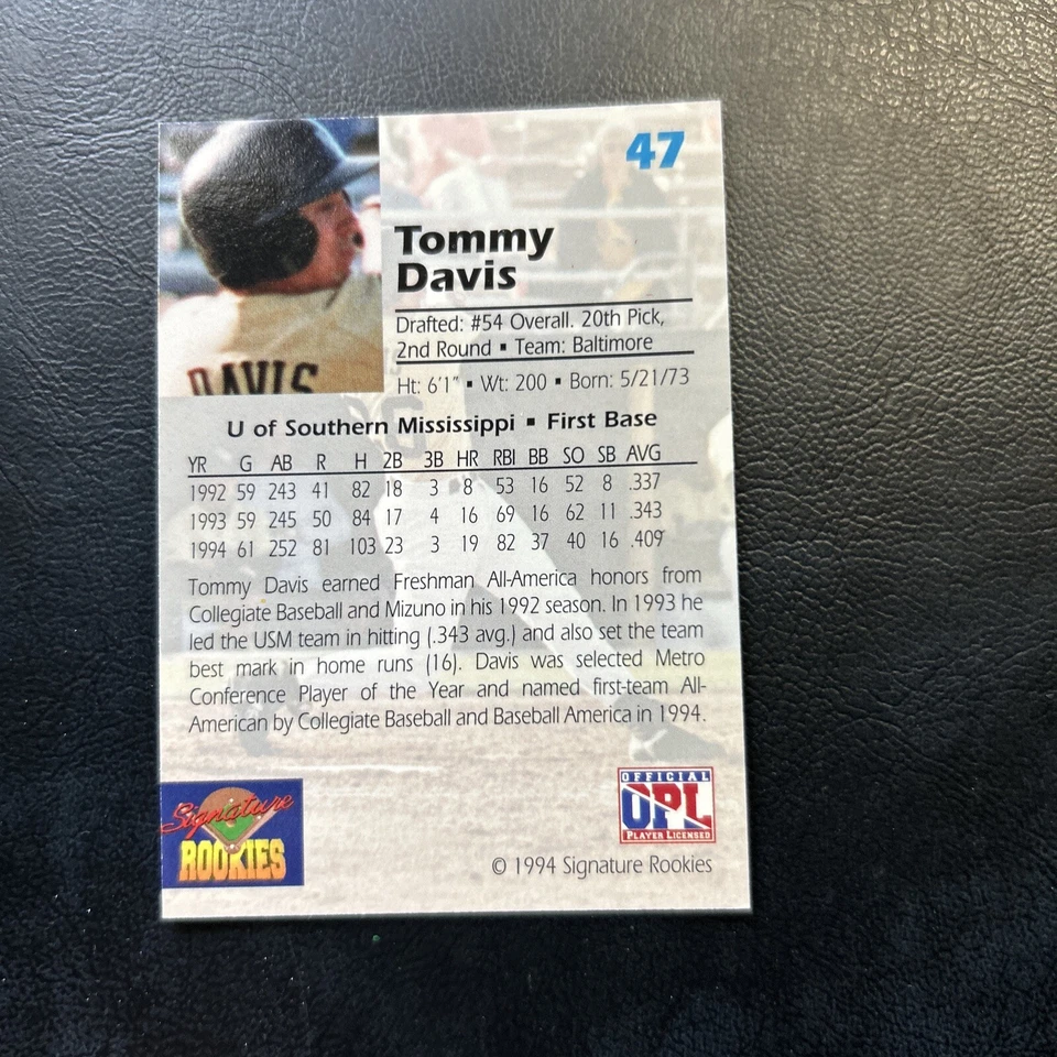 B10 Signature Rookies Draft Picks 1994 Autograph #47 Tommy Davis Baltimore - Image 2 of 2