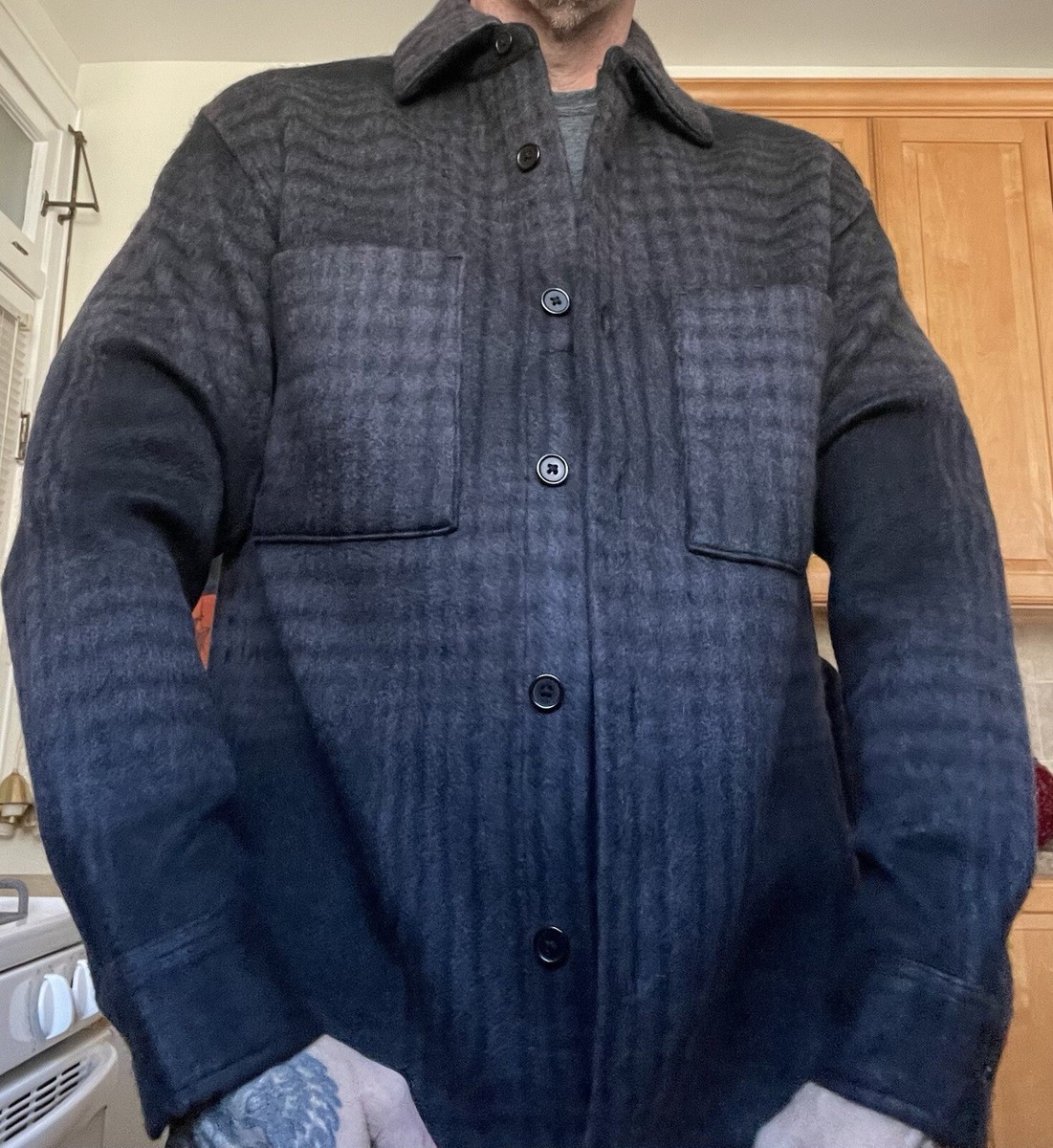 Men's H&M Oversized ￼Long Sleeve Sz Small Button Navy Blue Wool