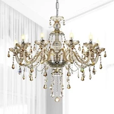 Ridgeyard 10-Light Crystal Chandelier Cognac/Champagne Modern Chandelier K9 Crys