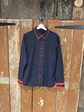 VSKA Shirt Collared Long Sleeve Button-Up Navy Men's