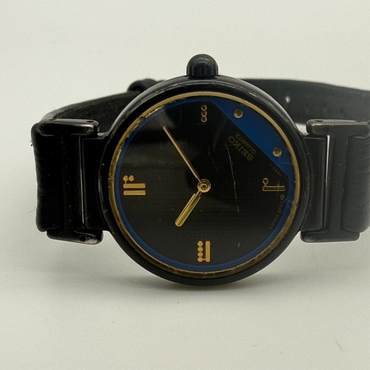 Vintage 1980s Women's SEIKO Rivoli Black/Blue Watch, 24mm, Leather