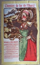 Ancien torchon publicitaire 100 % coton Chemins de fer de l'Ouest Bretonne