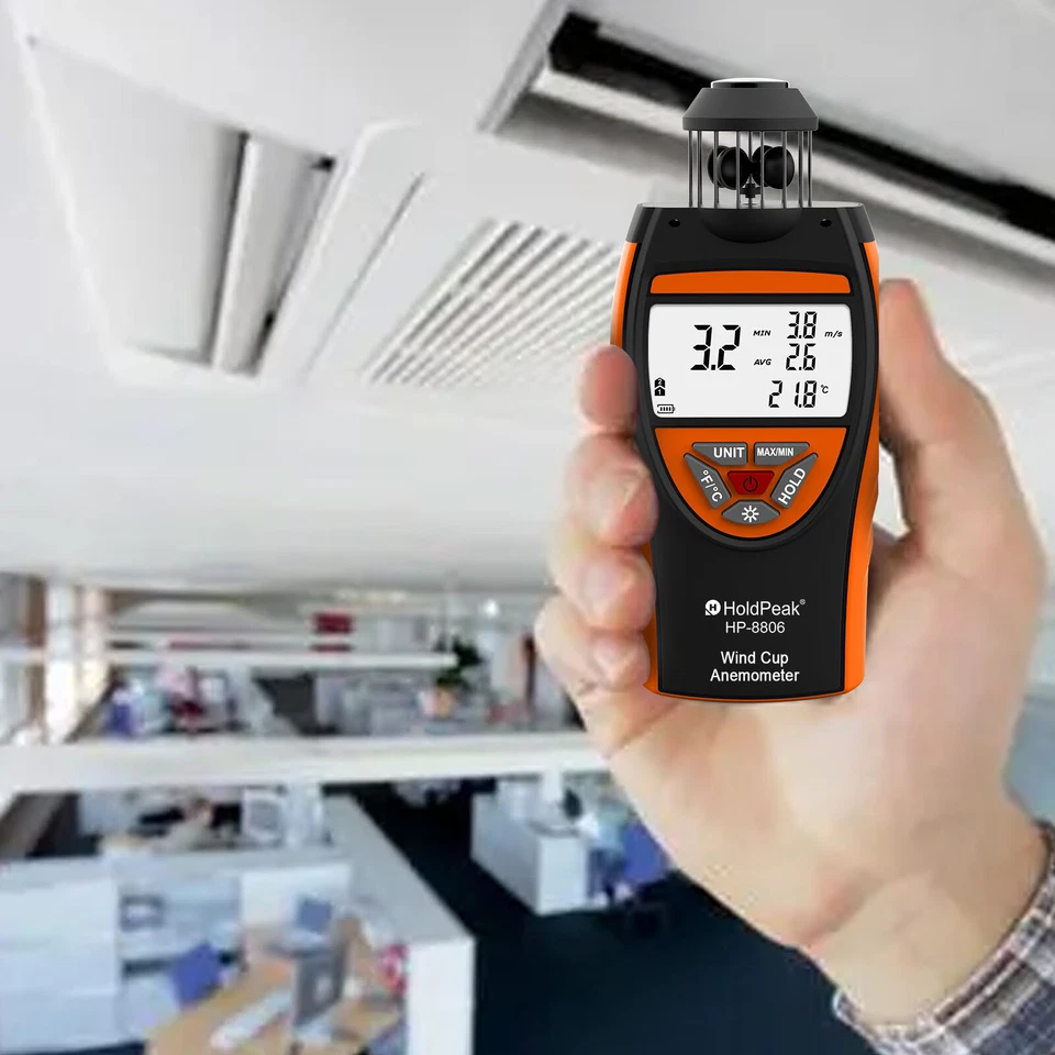 Digital Wind Speed Meter Handheld Cup Anemometer Air Velocity Gauge Thermometer - Image 2 of 4