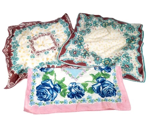 Ladies Handkerchiefs Hankies Set Of 3 Floral Patterns Vintage