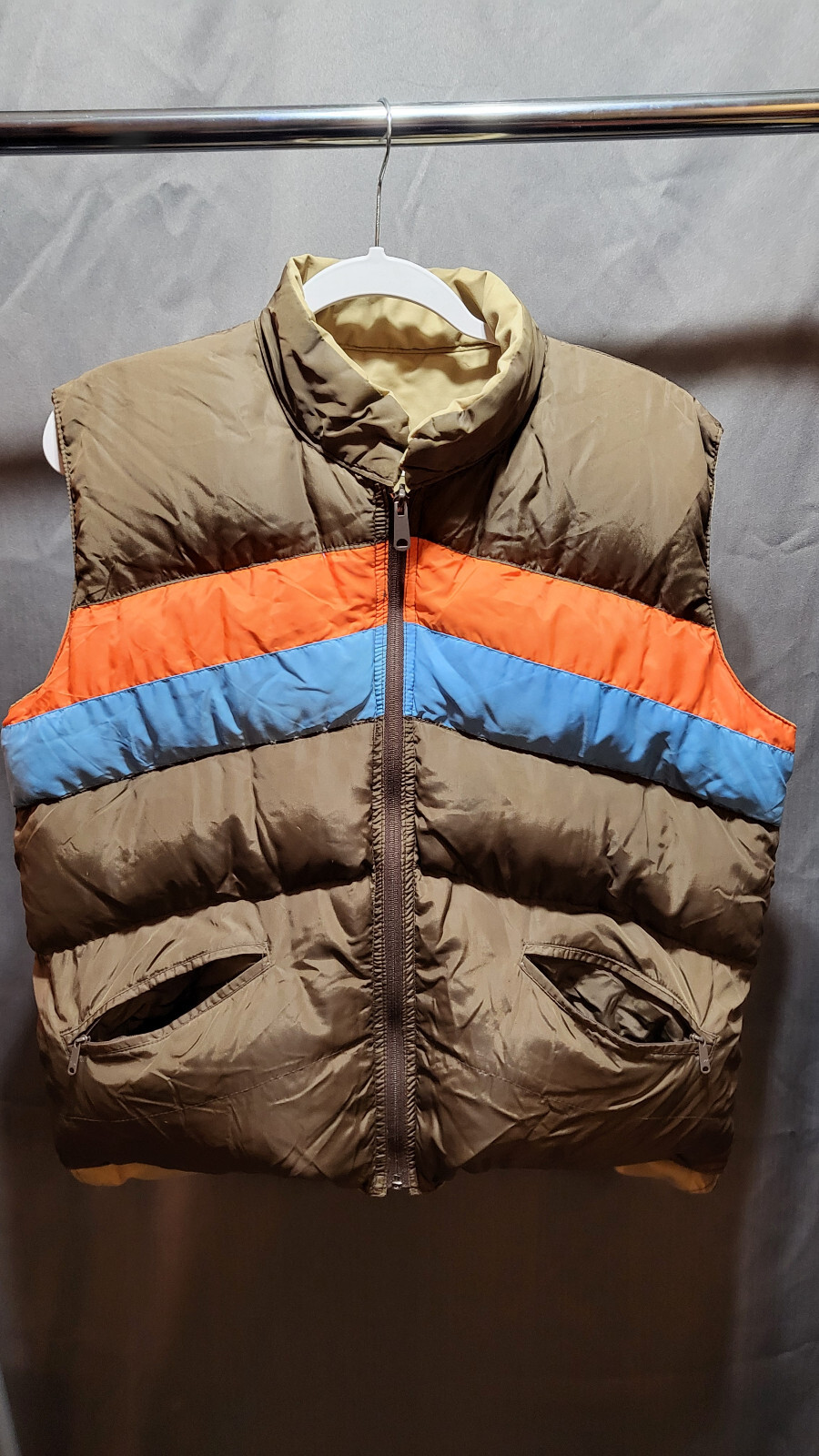 Vintage Reversible Goose Down Puffer Vest in Brown Beige Size L by Envoy