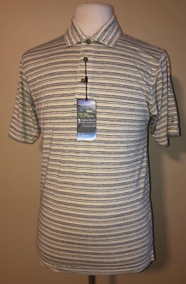 PEBBLE BEACH DRY-LUXE PERFORMANCE POLO GOLF SHIRT Small Striped New