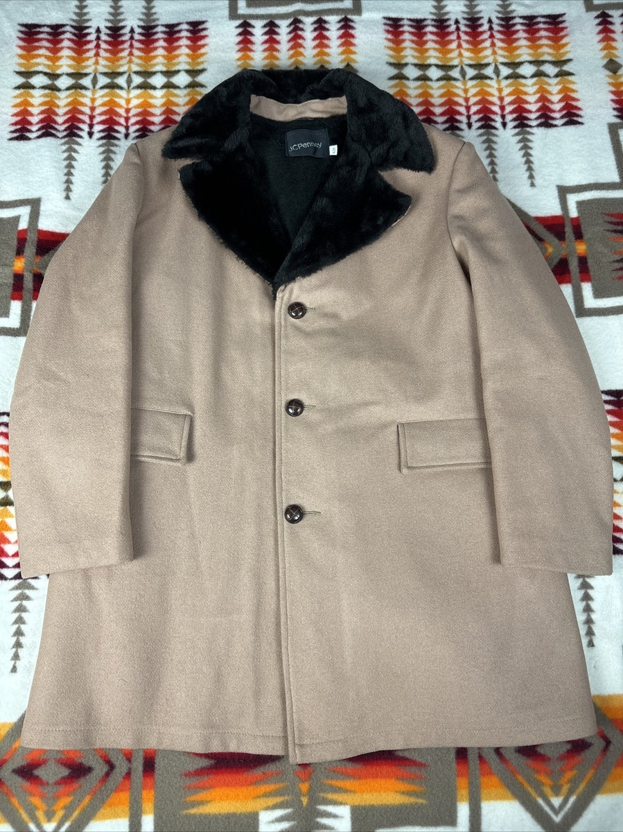 JC Penny Vintage 70s Wool Faux Fur Collar Over Pea Coat