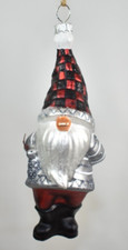 Pottery Barn 6" Mercury Glass Gnome Buffalo Check Hat Christmas Tree Ornament