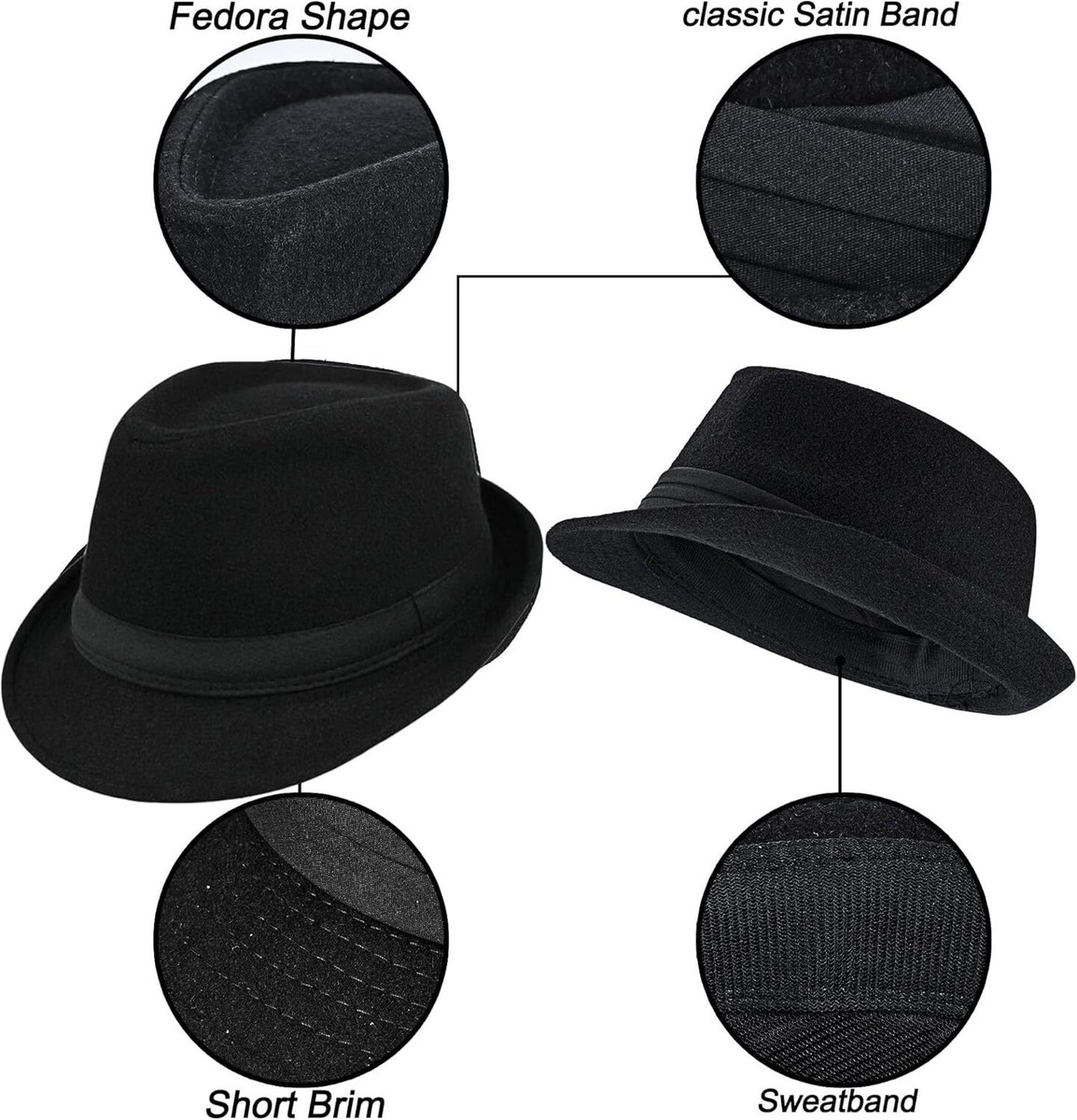 Unisex Classic Manhattan-Gangster-Fedora-Hat Short-Brim Trilby