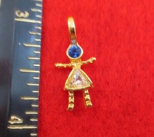 14KT GOLD EP GIRL SEPTEMBER BLUE CRYSTAL SMALL BIRTHSTONE KIDS CHARM
