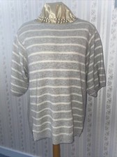 Two Tone Grey Cashmere Round Neck Short Sleeved Jumper UK 12 RRP £110