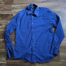 Express Stretch Dress Shirt Men's Large Blue Cotton Button Down Long Sleeve