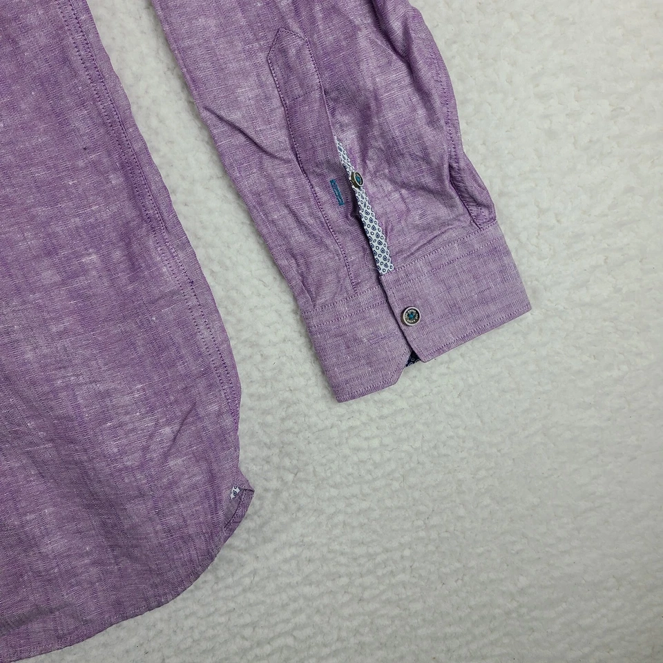 Camisa Ted Baker Para Hombres 7 Púrpura Lino Mezcla Algodón Vestido Abotonado Foto 2 de 4