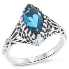GENUINE 1 CT LONDON BLUE TOPAZ 925 STERLING SILVER DECO VINTAGE STYLE RING 714z