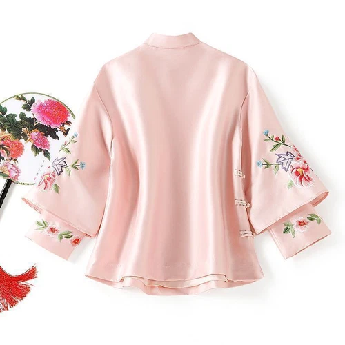Mujeres Chino Tang Prendas para el torso Tradicional Bordado Chaqueta Ropa Cuello Soporte Abrigo - Imagen 11 de 18