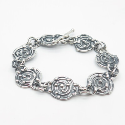 925 Sterling Silver Vintage Spiral Ethnic Link Bracelet 6.75