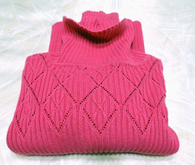REFERENCE POINT NEW YORK Raspberry Pink 100% Cotton Ribbed Turtleneck Sweater L
