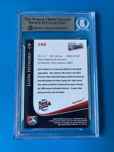 Tarjeta de proyecciones Jason Heyward 2009 Tristar firmada automática Beckett BAS losa - Imagen 2 de 2