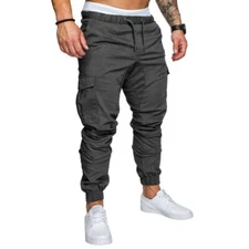 Casual Side Flap Pockets Drawstring Woven Joggers, Men's Cargo Pants for Outdoor