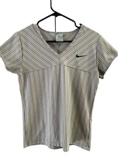 Nike Short Sleeve Striped V Neck Athletic Dri-fit Shirt Size M