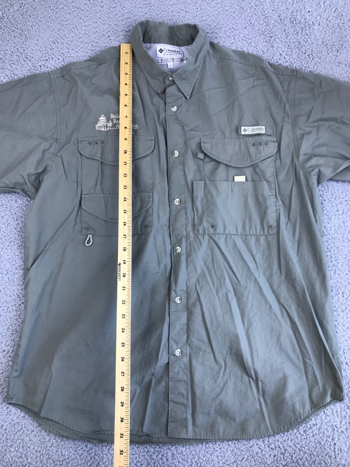 Columbia Shirt Mens Large Khaki Short Sleeve Button Front Collared Vent