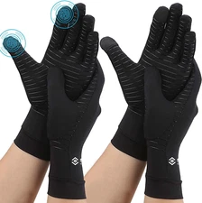 2 Pairs Compression Full Finger Arthritis Gloves, Copper Glove with Touch Screen