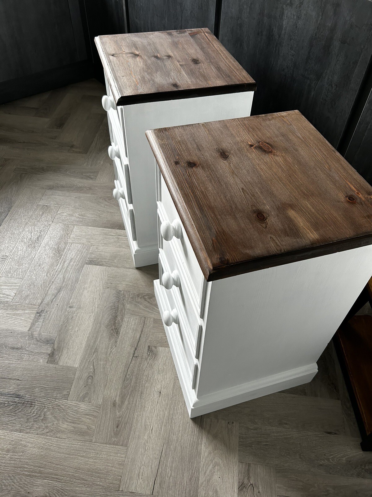 Pair Of Vintage Bedside Painted, Bespoke, French Chic White