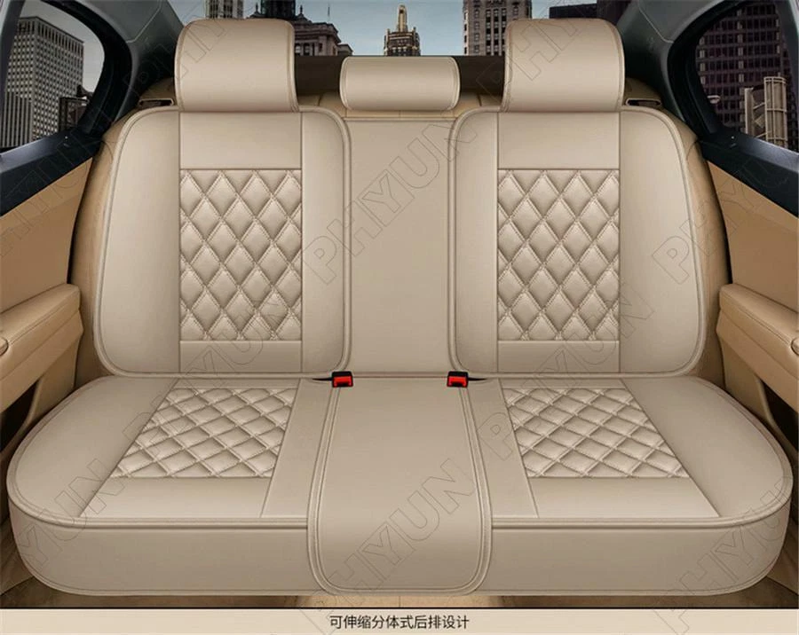 Beige Luxury PU Leather Car Seat Covers Full Surrounded Seat Cushions w/ Pillows Foto 3 de 4