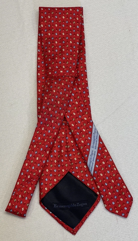 Ermenegildo Zegna мужской красный бриллиант дизайн итальянский 100% шелк галстук новый $149 - Изображение 3 из 4