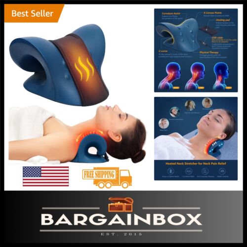 Heated Neck Stretcher & Cervical Traction Pillow for Pain Relief - Dark Blue