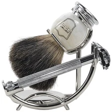 Parker 29L Shave Set - Safety Razor, Stand & 100% Black Badger Shave Brush Incl