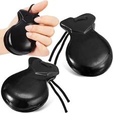 2 Pack Spanish Castanets 3.46 x 2.56 x 1.18 inches/ 8.8 x 6.5 x 3 cm, Black 