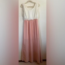 Alya Dress Womens Medium Pink White Colorblock Sleeveless Maxi V Neck Boho 52”