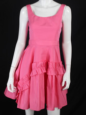 ALEXANDER McQUEEN Bubblegum Pink Faille Asymmetric Ruffle Mini Cocktail Dress 38