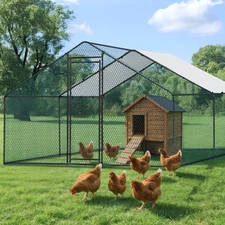 13x10FT Metal Chicken Coop Outdoor Large Walk in Hen Cage House Waterproof Cover