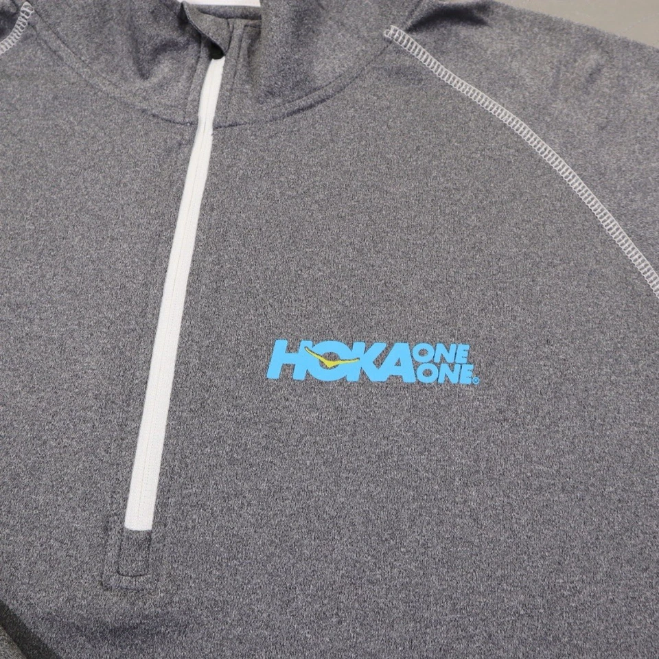 Hoka One One 1/4 拉链套衫男式 XL 灰色衬衫运动性能弹力 — 第 3/4 张图片