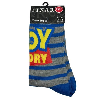 Pixar Toy Story Crew Socks Blue Gray Striped Size 9-13 Disney New