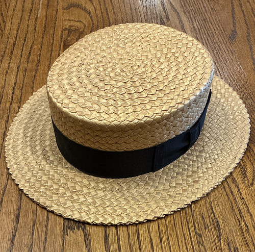 Vintage 1920-1930s Waverly Straws Boater Hat Skimmer Men’s Size 7 Sennit Antique