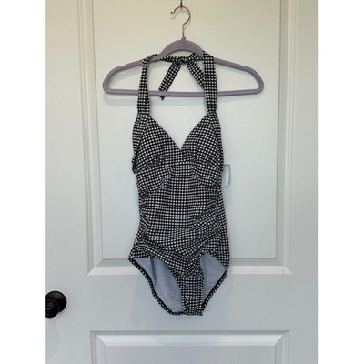 NWT Draper James Black and White Gingham Halter One Piece Swimsuit Size Small