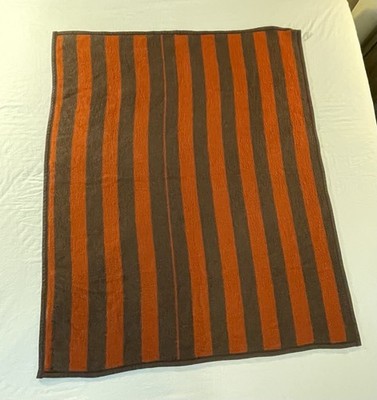 AURORA Biederlack Blanket Throw Brown Orange Made in USA Stripes 46.5x56.5 
