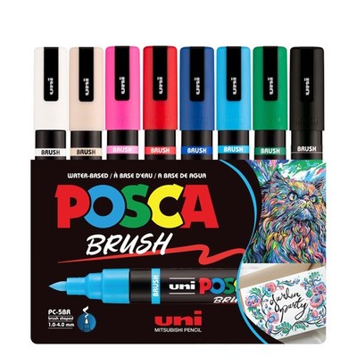 8 PCS PC5BR WaterBased Paint Marker Reversible Brush Tip 1.04.0mm Art Color