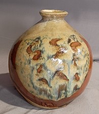 Beautiful 7 x 6 Glazed Pottery Vase Artist Signed Hand Painted