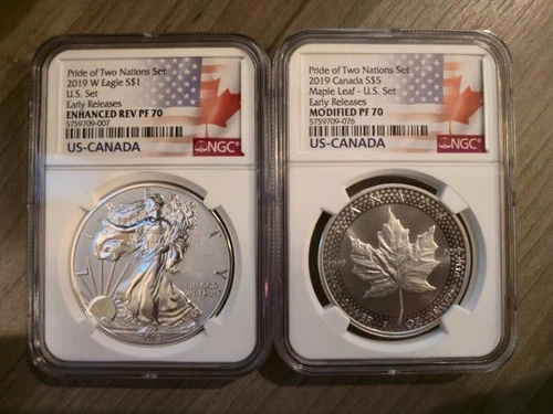 2 Coin Set - 2019 Pride of Two Nations U.S. Set NGC PF70 Silver American Eagles