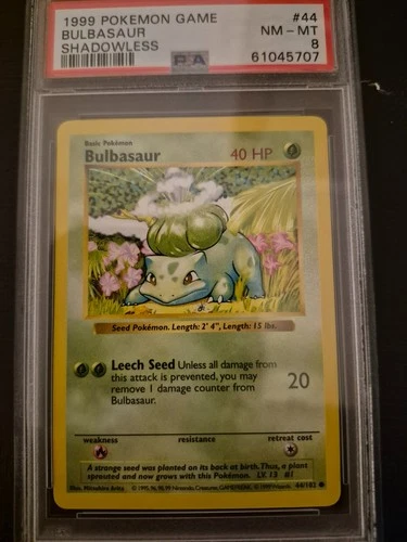 Bulbasaur 044/102 Base Set (Shadowless) Regular PSA 8 Mint
