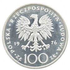 SILVER - WORLD Coin - 1976 Poland 100 Zlotych - World Silver Coin *635