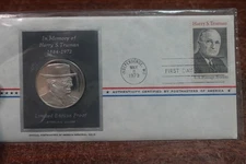 1973 POSTMASTER OF AMERICA PRESIDENTIAL MEMORIAL  H S TRUMA  COIN STERLING W FDC