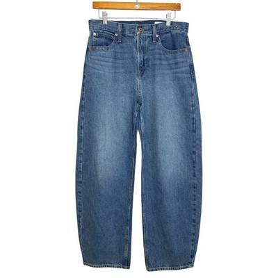 Gap Barrel High Rise Jean Medium Wash Size 8 / 29 Western Boho Horseshoe Curved