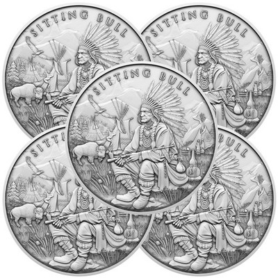 コレクション The Pueblo Chieftain one troy ounce Lot of 5 - 1 Troy oz Sitting Bull Design .999 Fine Silver Round | eBay